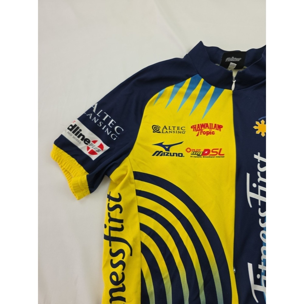 F2P Cycling Sponsored Jersey Large Blue Yellow Mizuno Fitness First - Picture 2 of 14